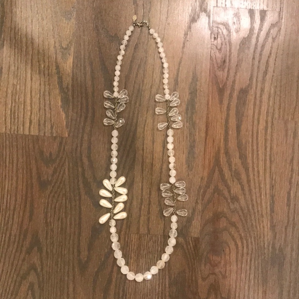 JCrew white and crystal necklace 15” long